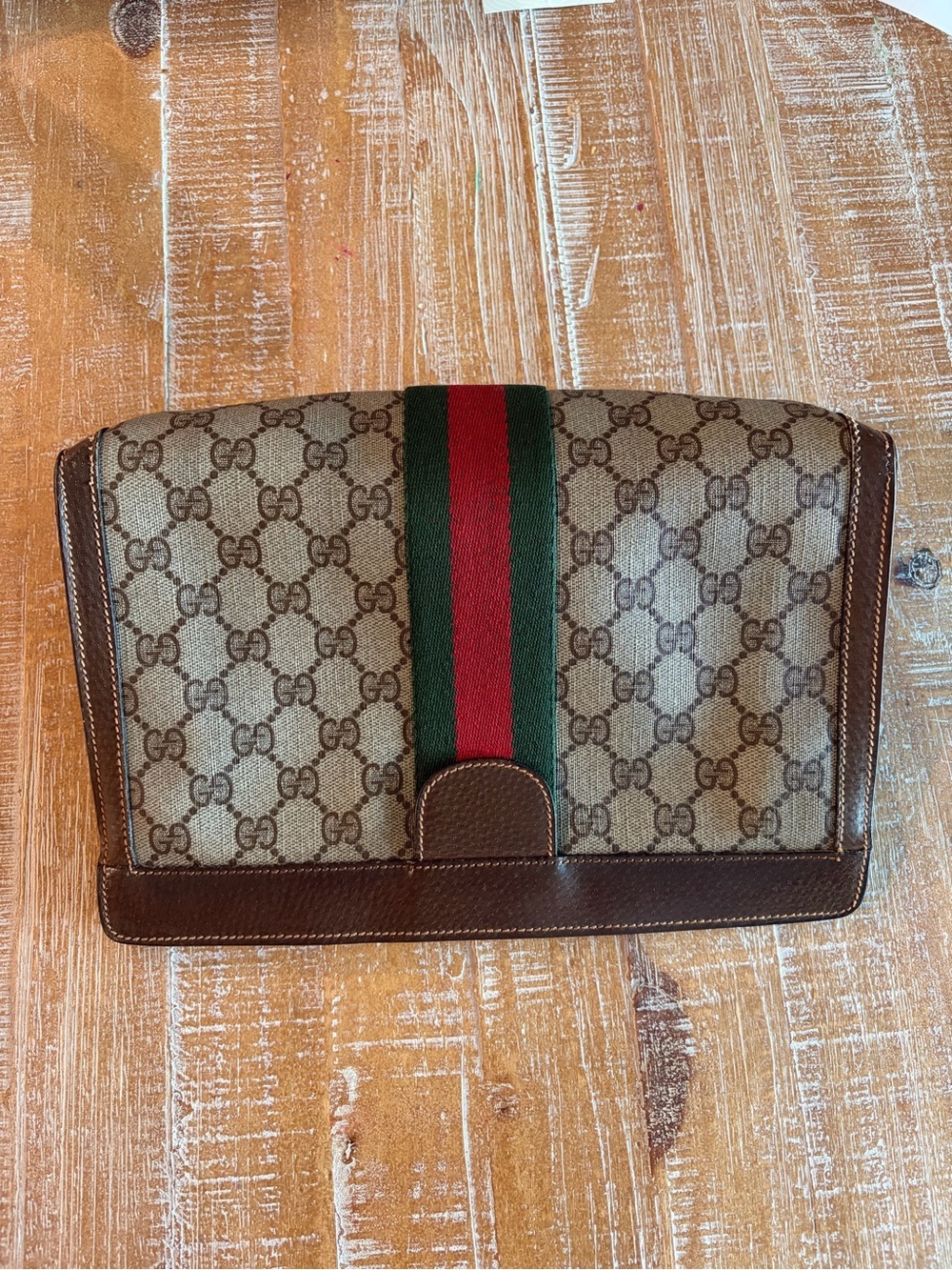 Vintage Gucci GG Supreme Portfolio Clutch Brown Leather Accessory Collection - Picture 2 of 10